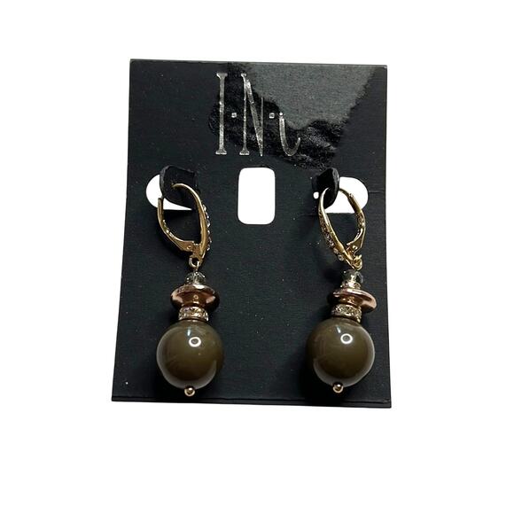 INC International Concepts Gold Dangle Earrings w/ Deep Green Gemstone, NWT - Picture 1 of 3